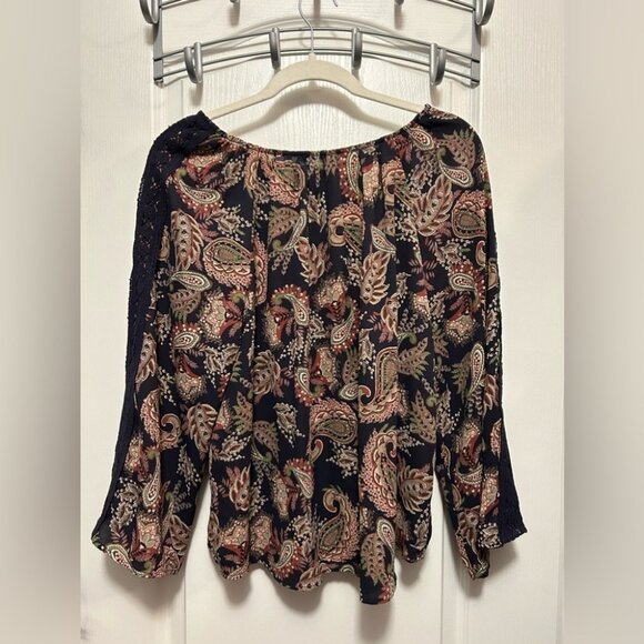 Collective Concepts paisley Blouse women’s Size XL boho keyhole crochet lace - Picture 1 of 6